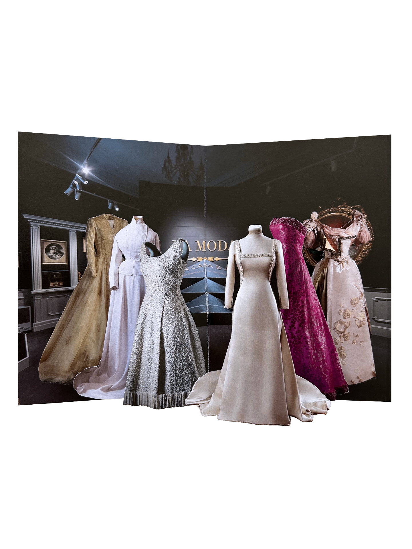 Tarjeta pop-up La Moda en la Casa de Alba, exposición temporal — abierta