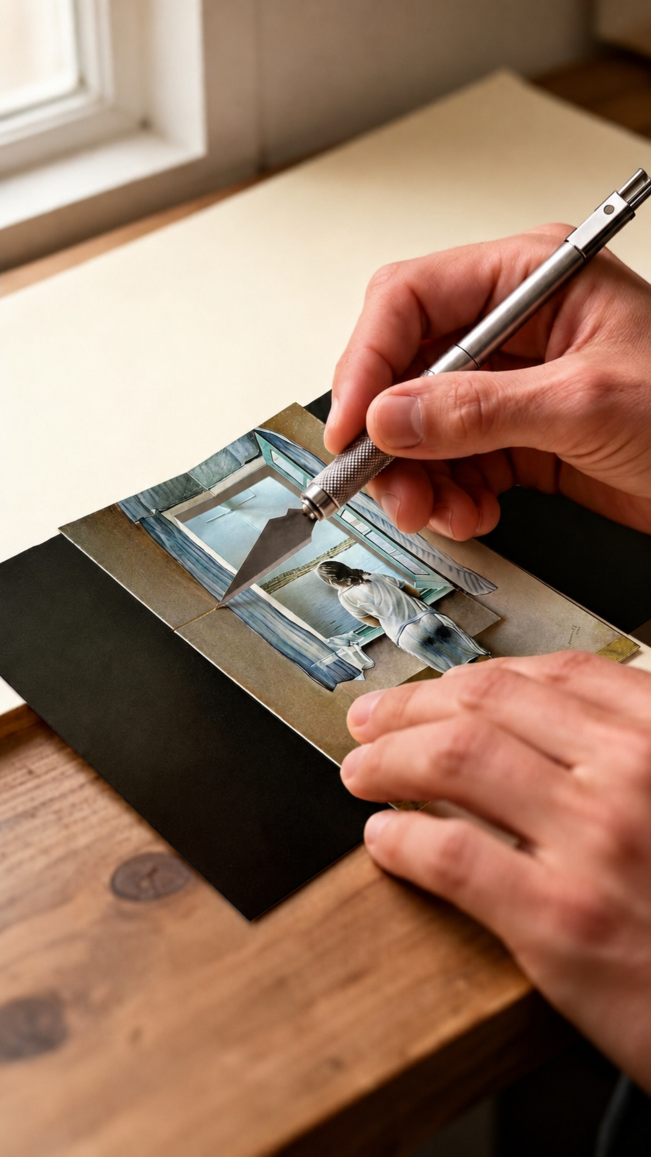 Fase I: Corte — proceso artesanal de las tarjetas pop-up Casa de Chaupi